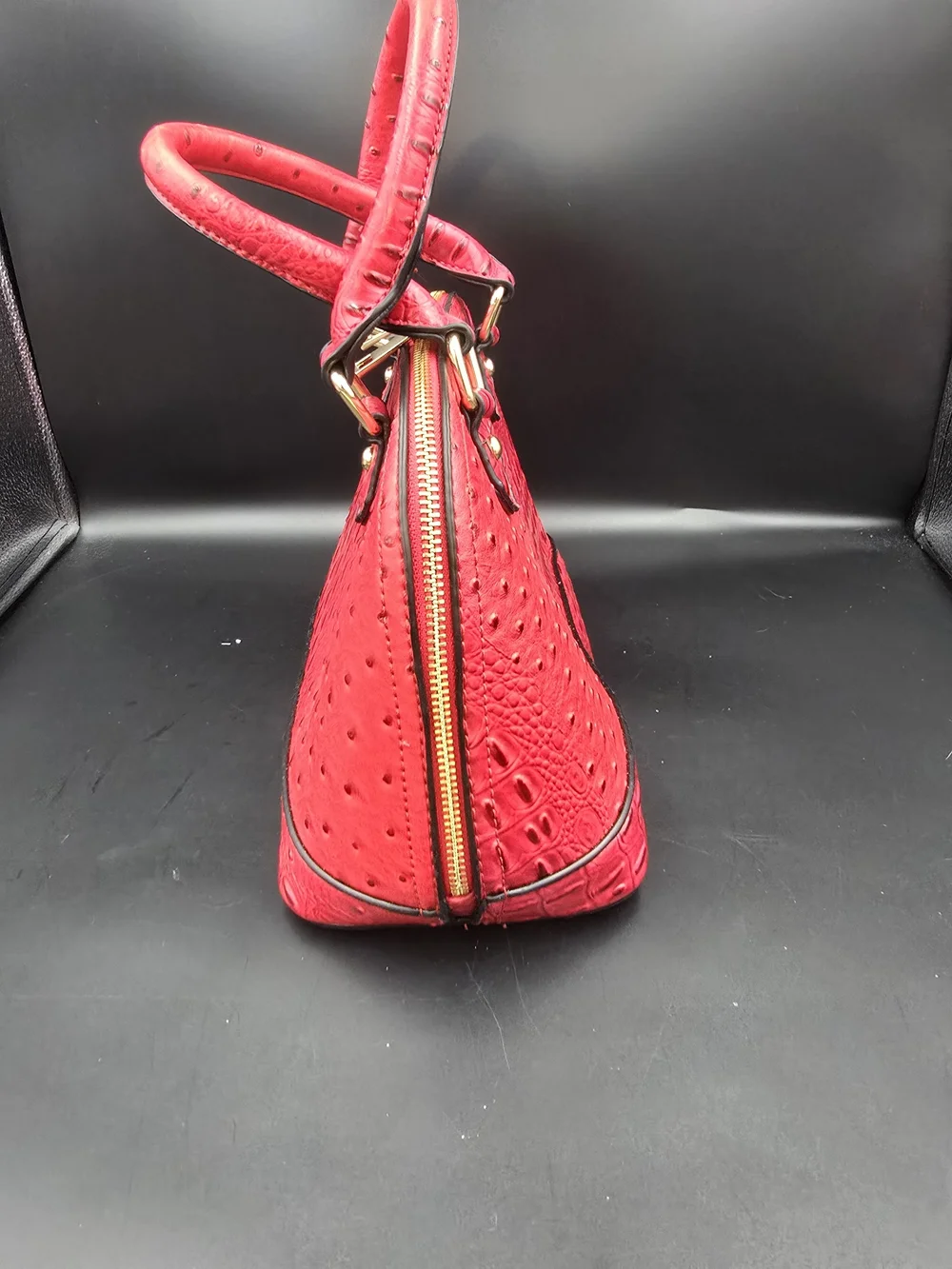 Structured Dome Satchel Handbag in Bright Red with Gold Hardware